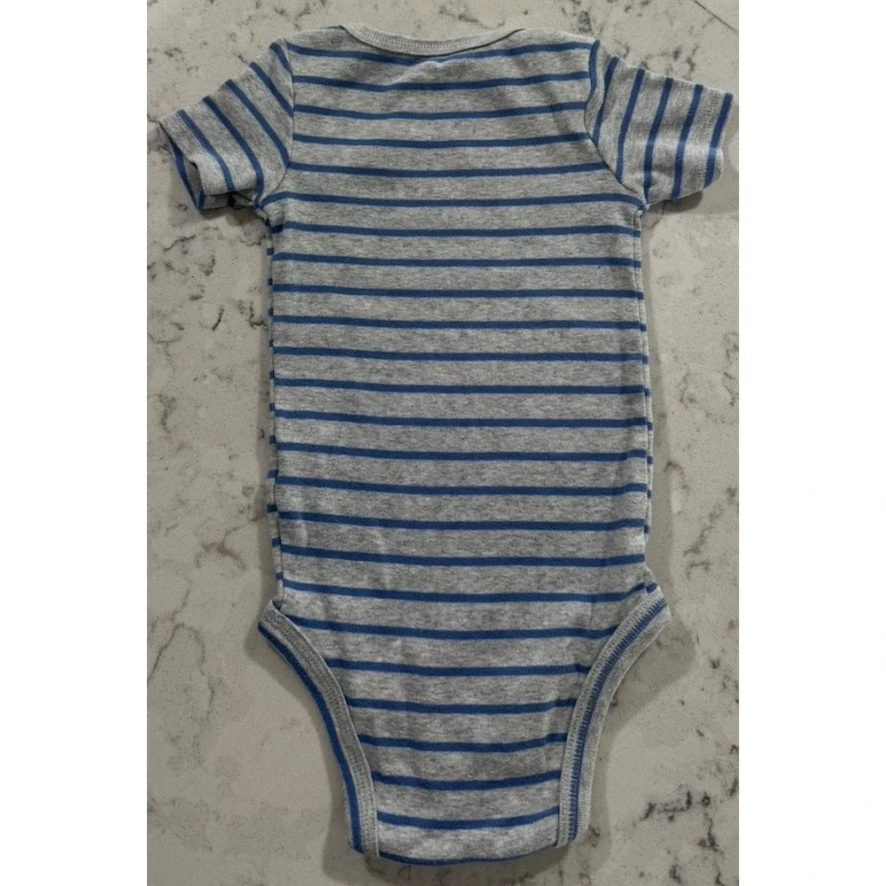 Carters Just One You Baby Boy Bodysuit 18M Gray Blue Stripe Short Sleeve Snap